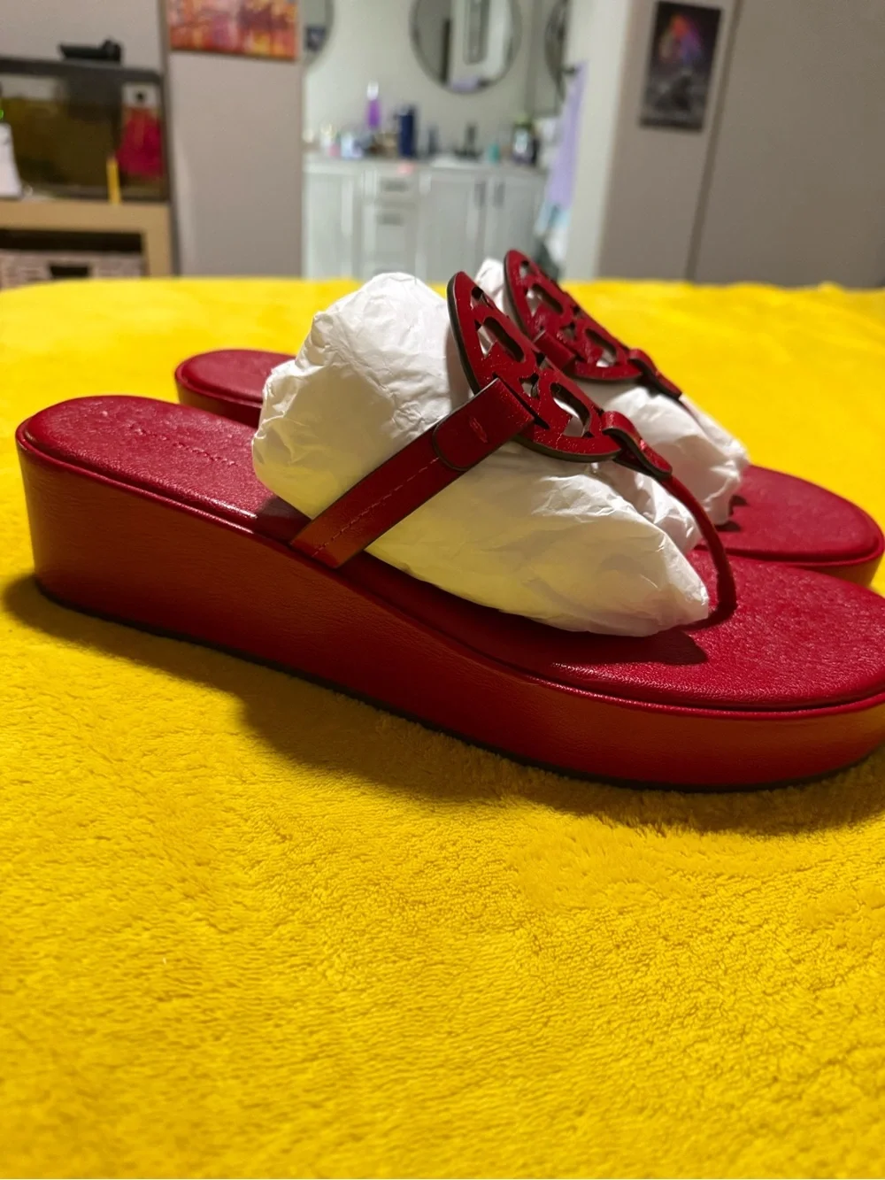 Tory Burch Red Platform Wedge Thong Sandals